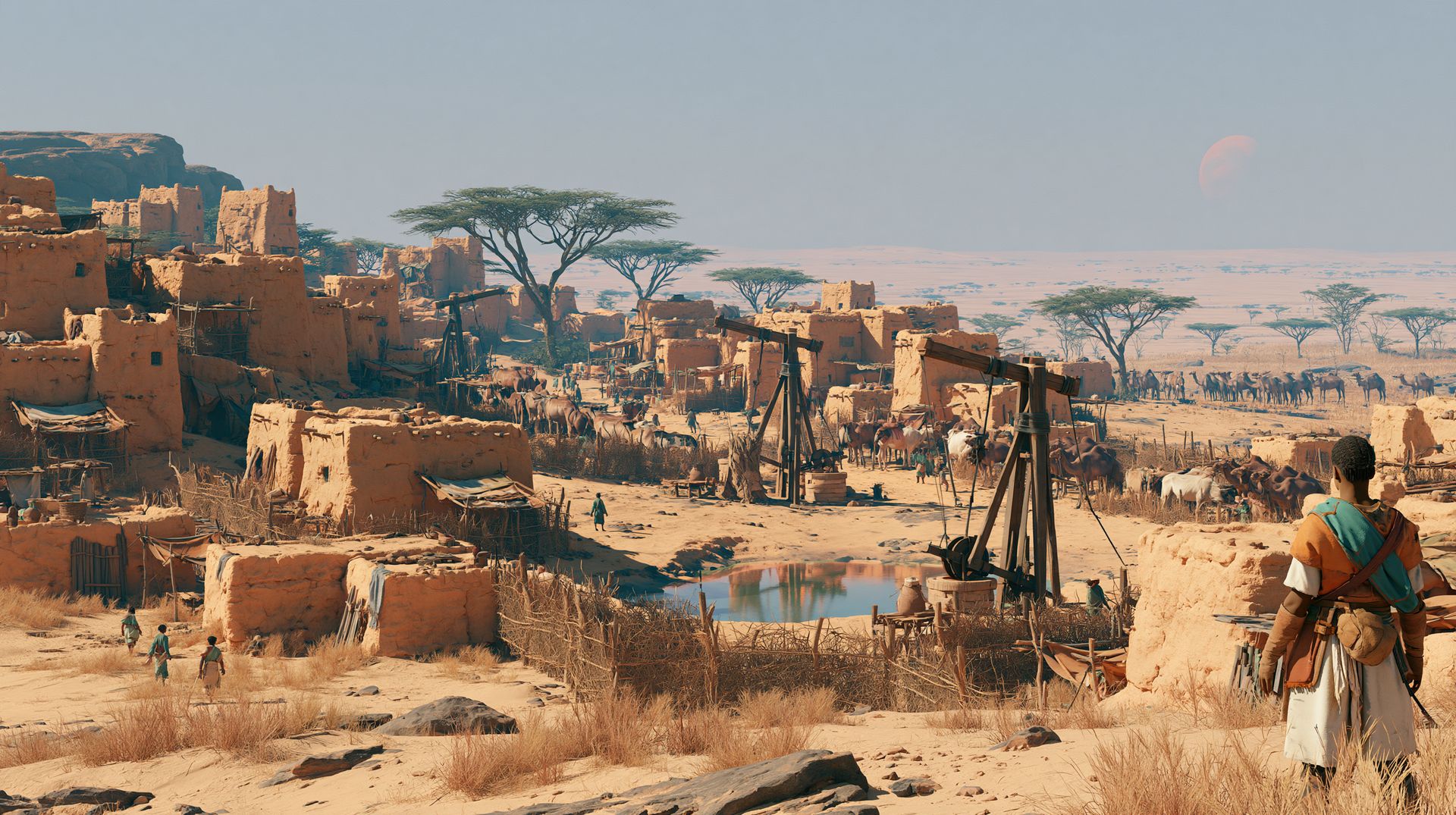 Windlass wells at Azelra, an Umutu desert well town
