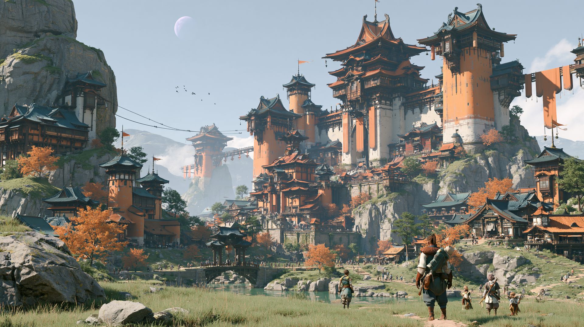 A sweeping, crowded medieval-adjacent fantasy city