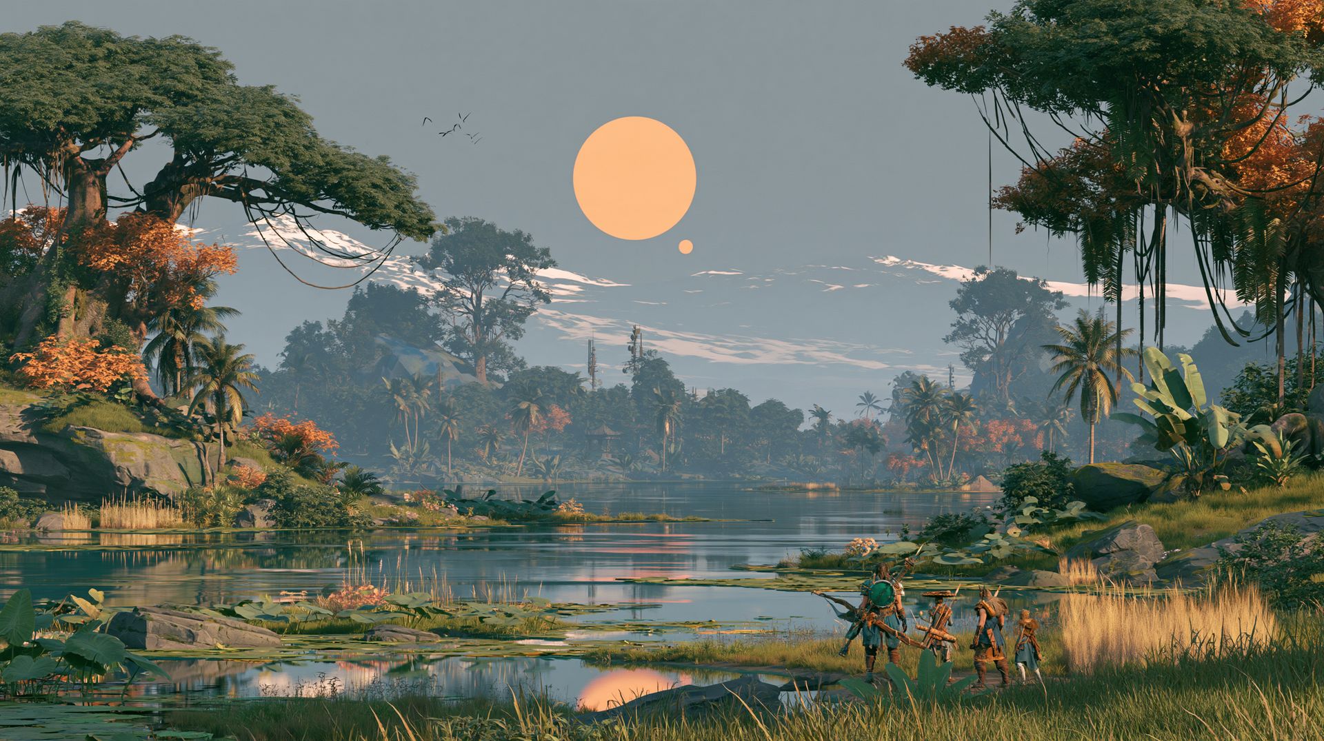 A sweeping midsummer jungle landscape with a large river