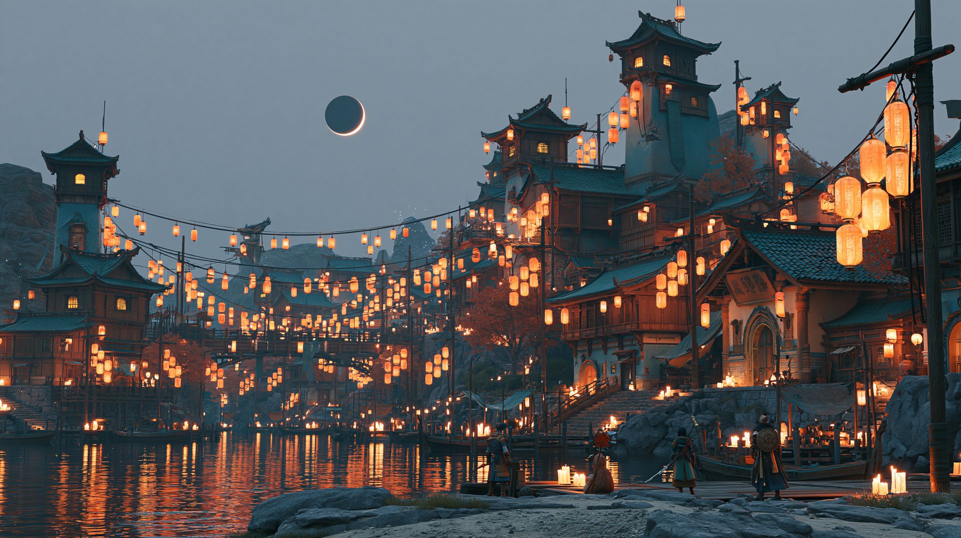 A sweeping, crowded medieval-adjacent fantasy city
