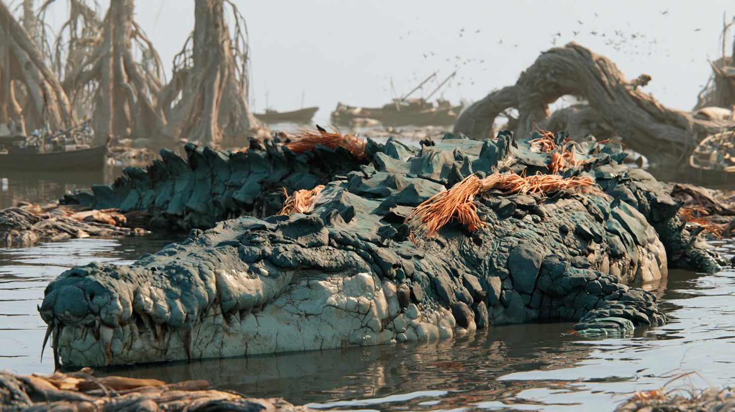 Grand Beast — a colossal crocodile half-submerged in black water