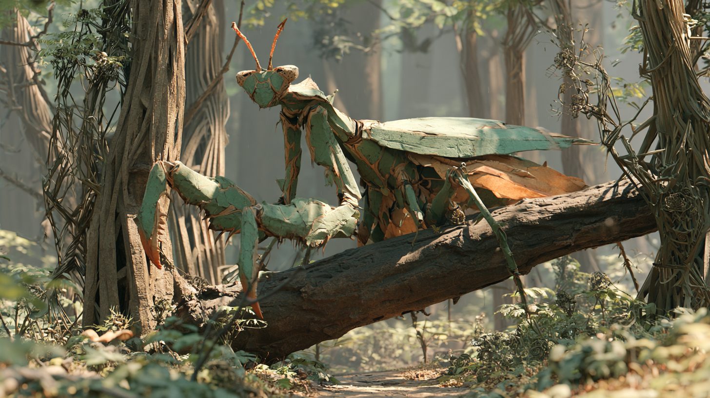 Grand Beast — a mantis the size of a fallen tree in the rainforest
