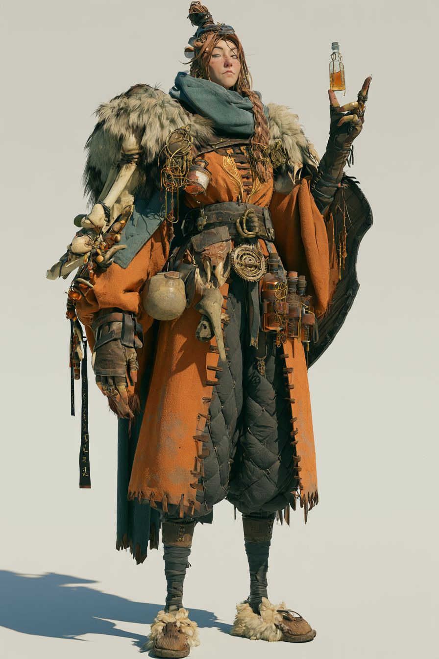 A Menneske ritualist hung with charms and bone
