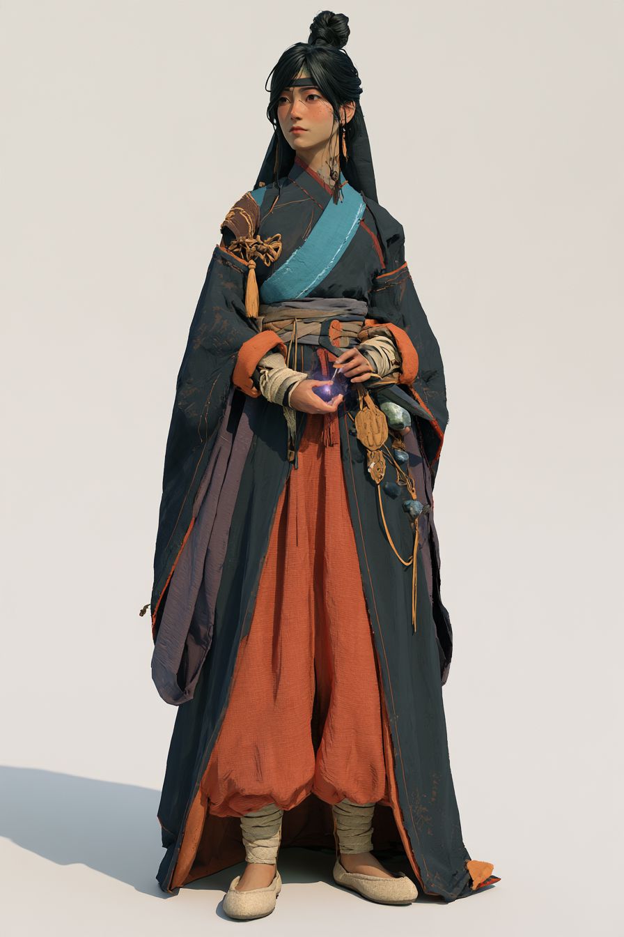 A Renlei woman in layered robes