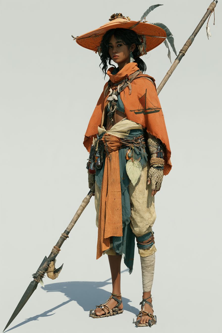 A young Tangata spear-fisher in a woven hat