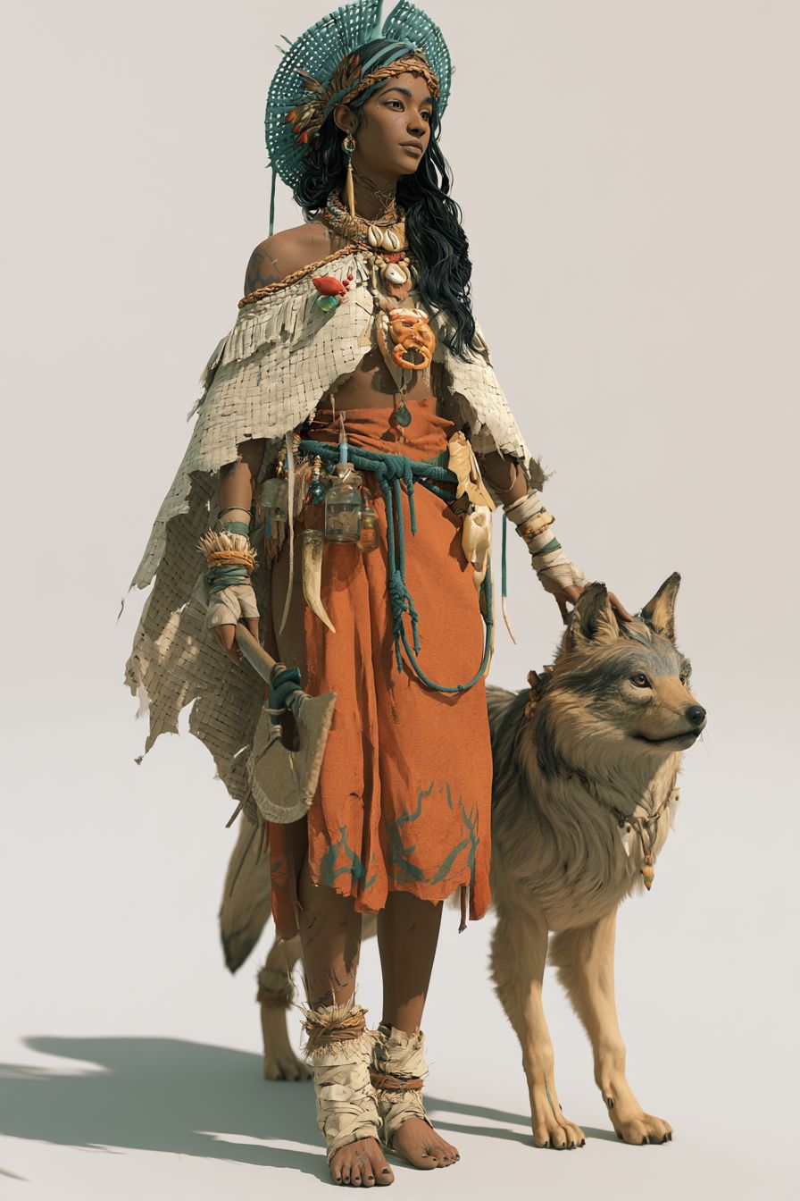 A Tangata woman with a hunting dog
