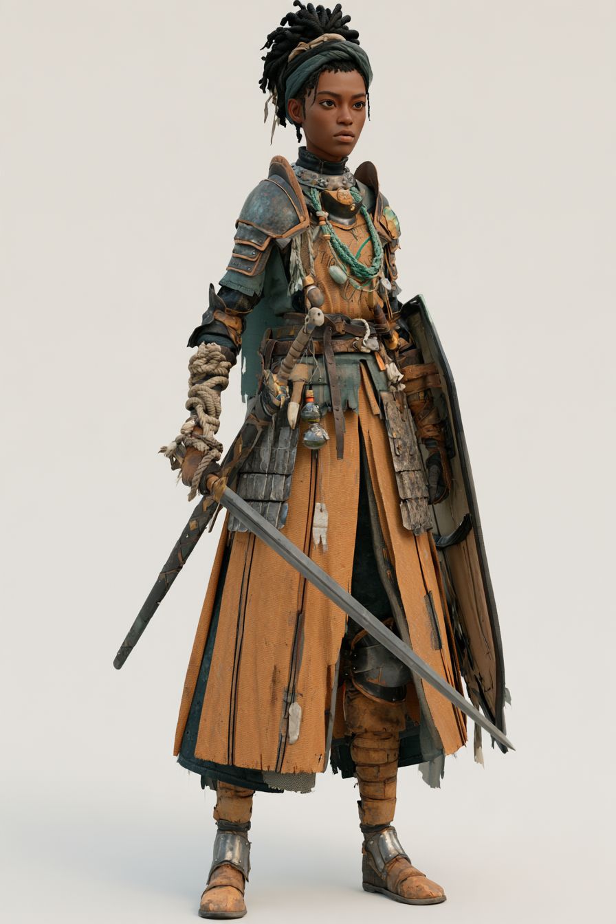 An Umutu swordswoman in fitted armor