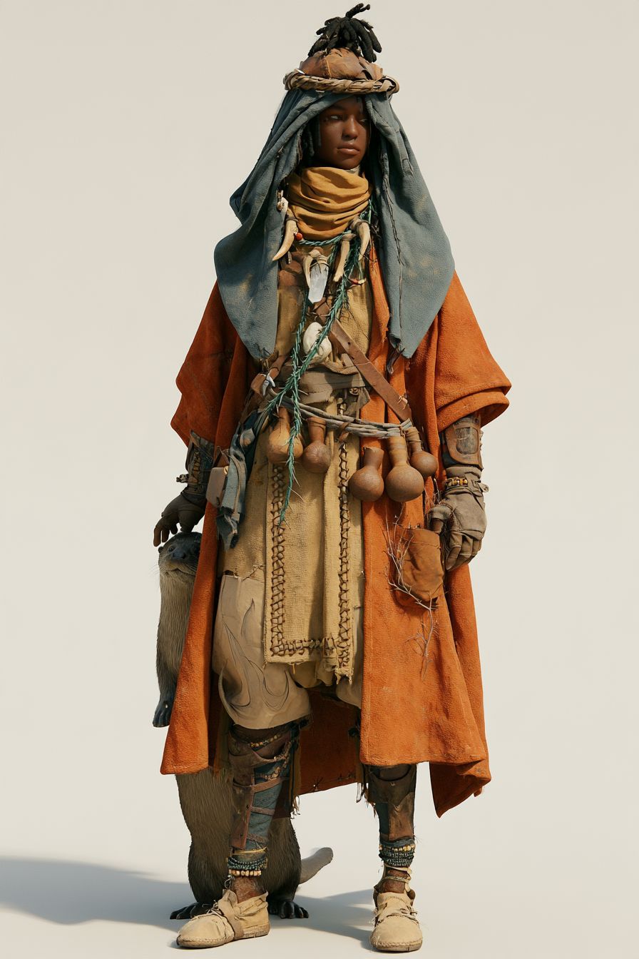 An Umutu healer hung with gourds