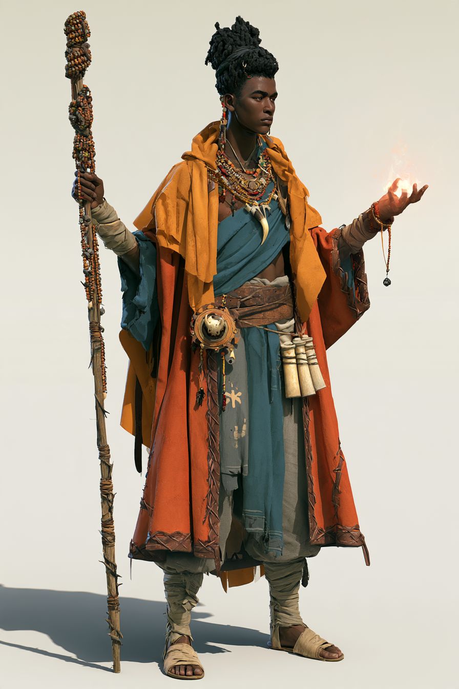 An Umutu fire-caller with a tall staff