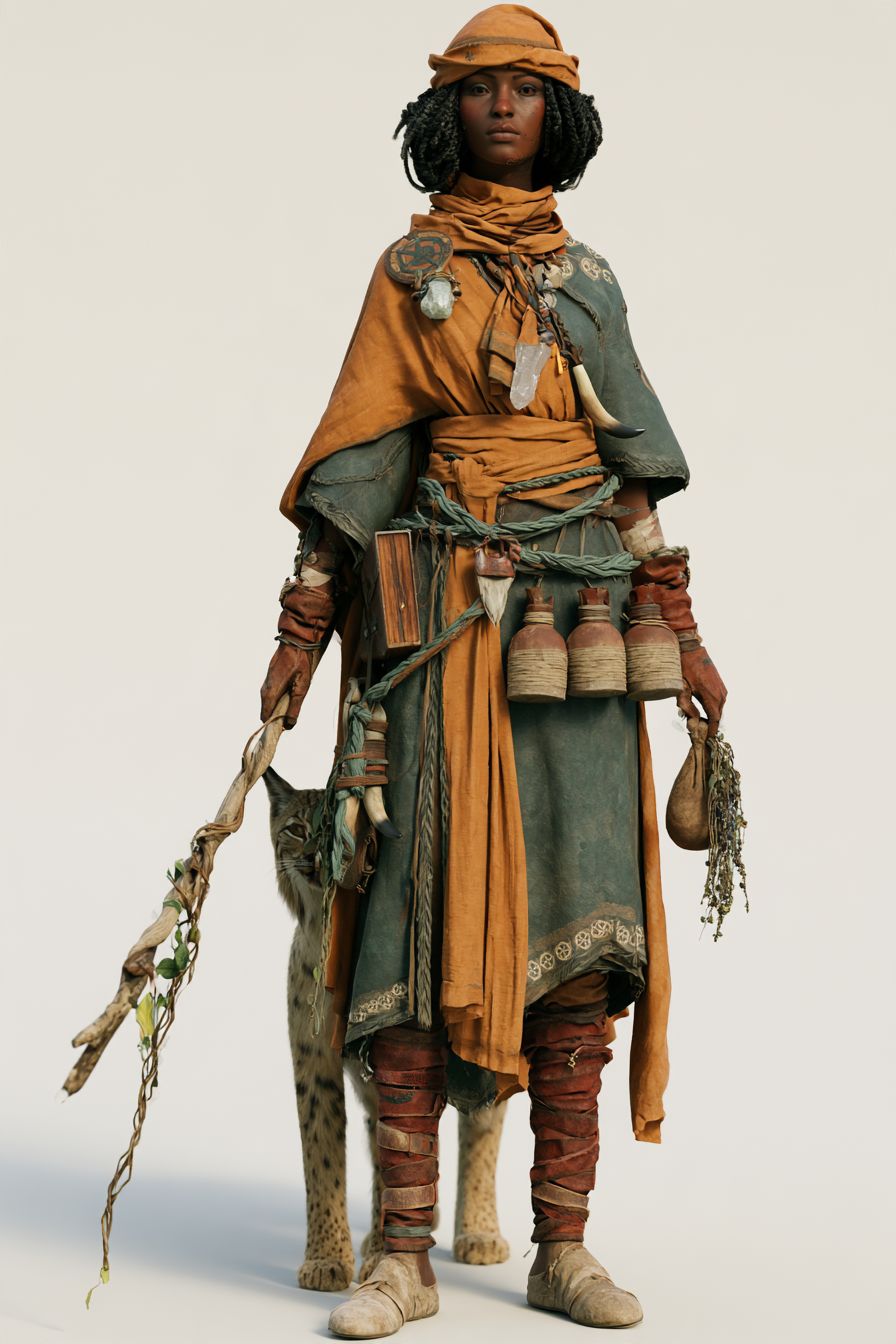 An Umutu herbalist with a cat companion