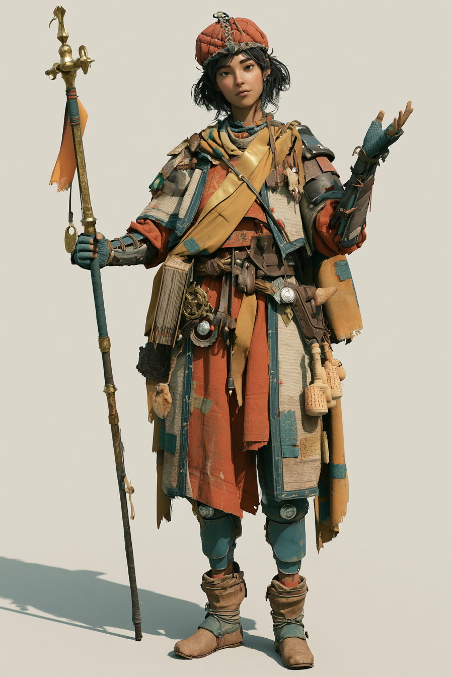 A young Unsaan standard-bearer in a patchwork coat