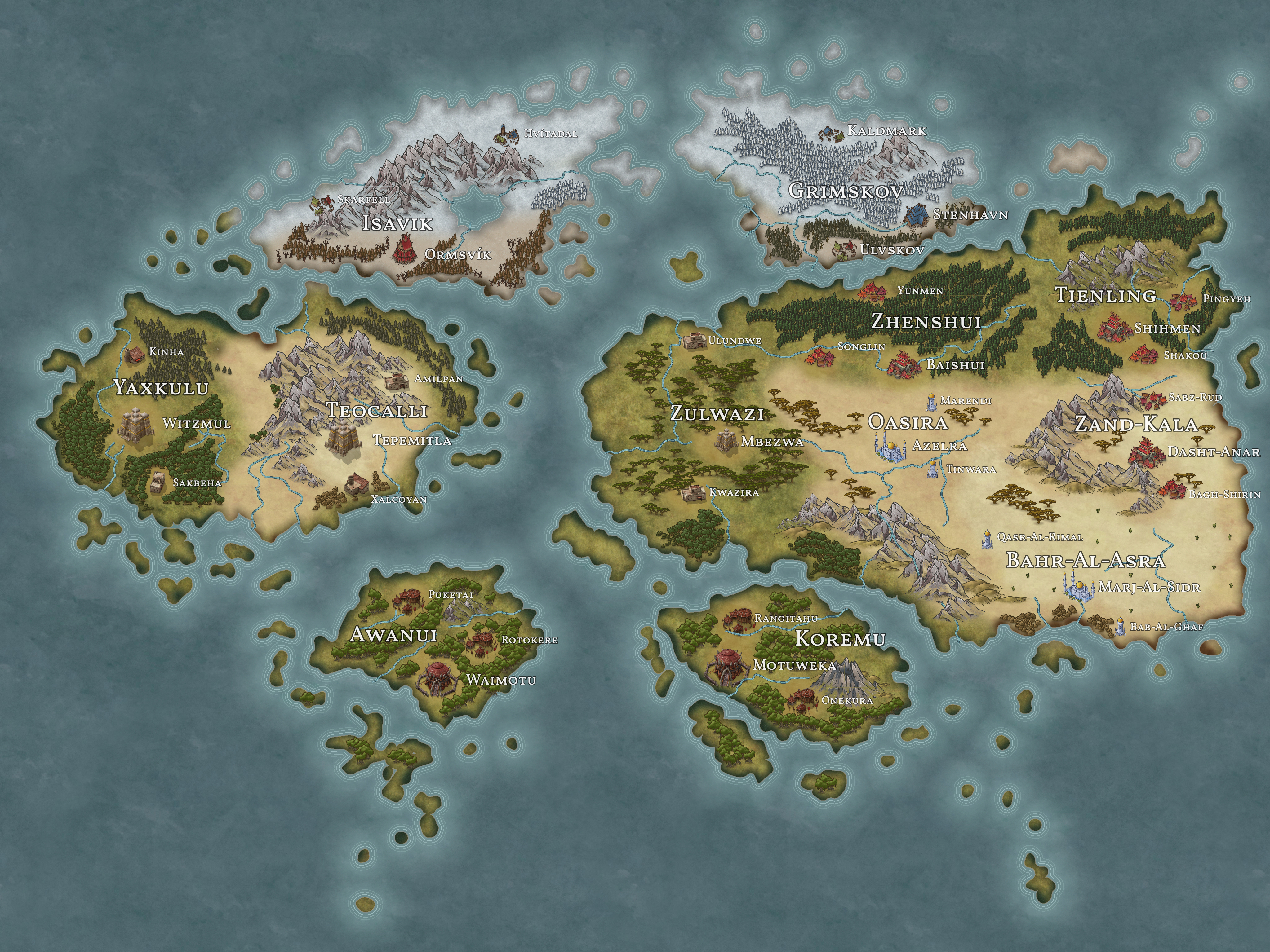 Map of Terhia showing the twelve homelands